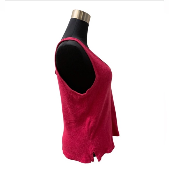 Vintage 80s Raspberry Pink Sleeveless Terrycloth Crop Tank Top Keyhole Detail - Picture 10 of 16